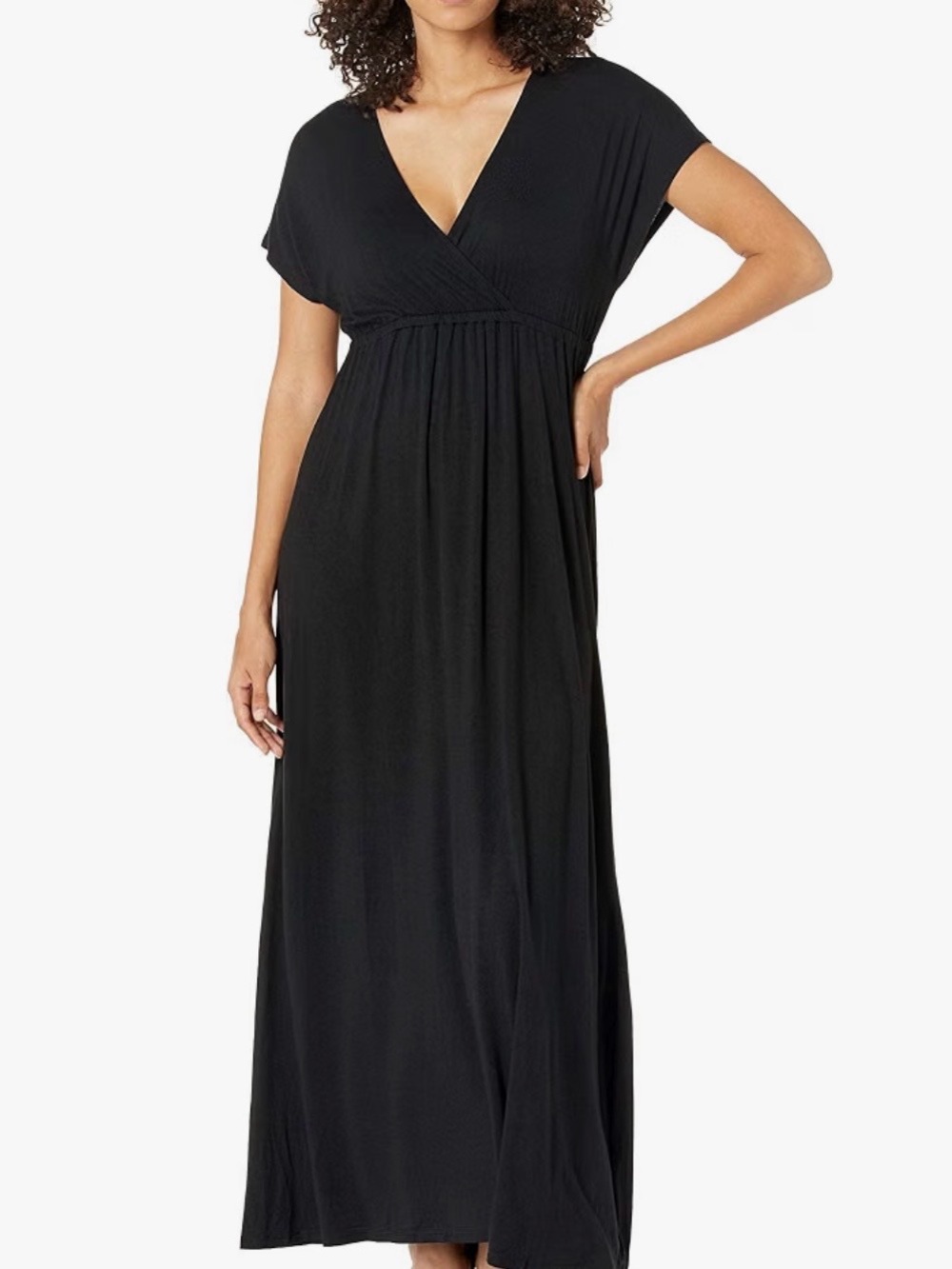 Amazon Essentials Black V-Neck Empire Waist Maxi Dress